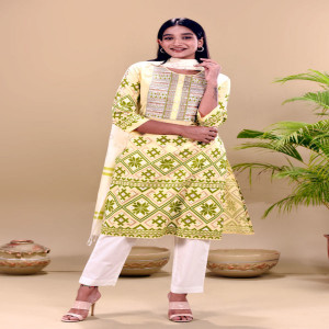 Lemon Yellow Joysree Silk Printed & Embroidered Salwar Kameez Set